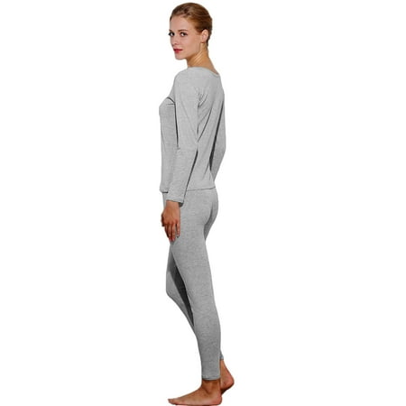 

Htwon Women s Cotton Wool Base Layer Long John Set Thermal Underwear Top and Bottom (Gray L)