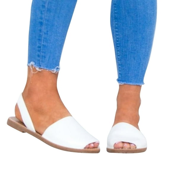 huanledash Summer Women Faux Leather Fish Mouth Band Sandals Slippers Beach Flat Shoes