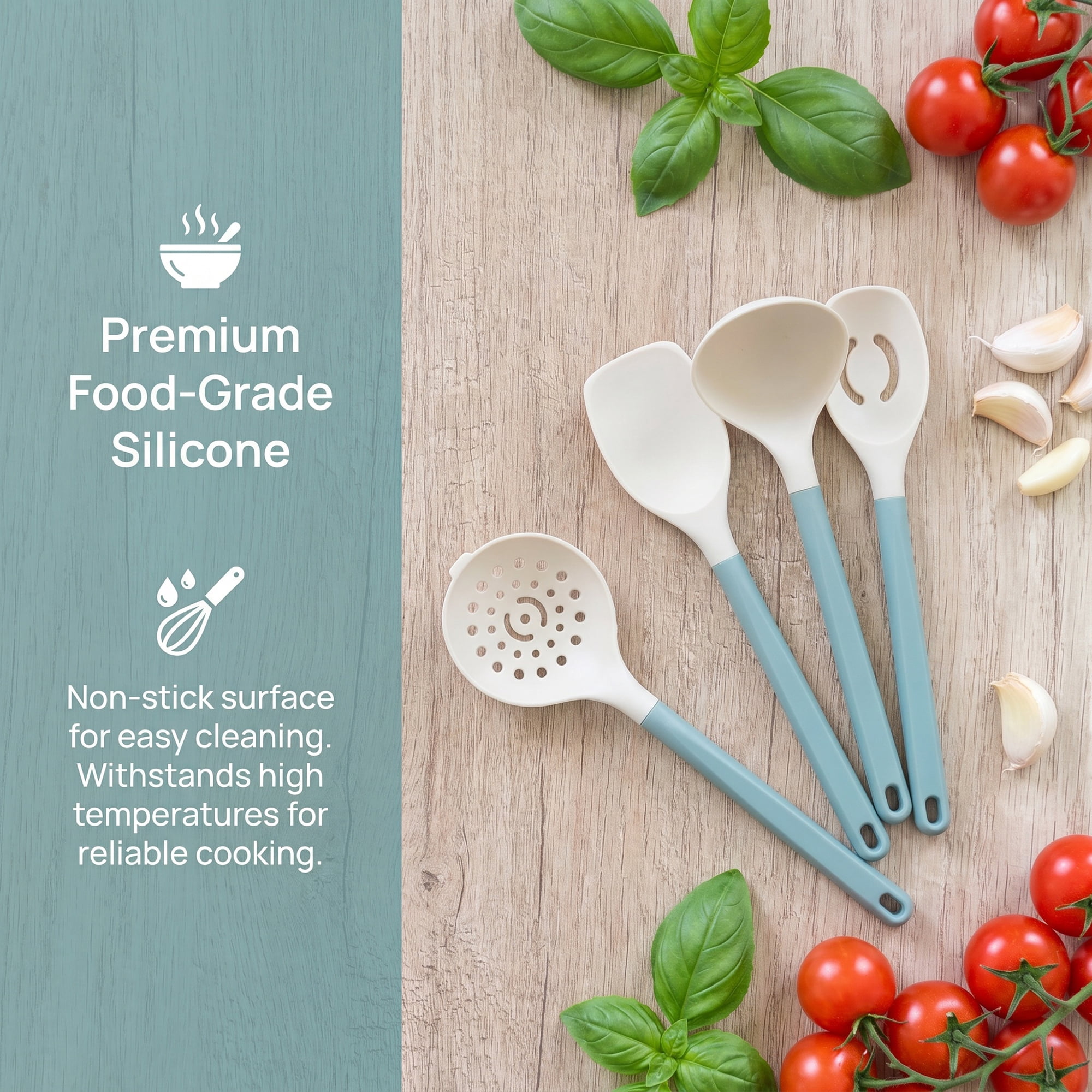 Unique Bargains 4Pcs Non Stick Cookware Silicone Kitchen Utensils Set Blue