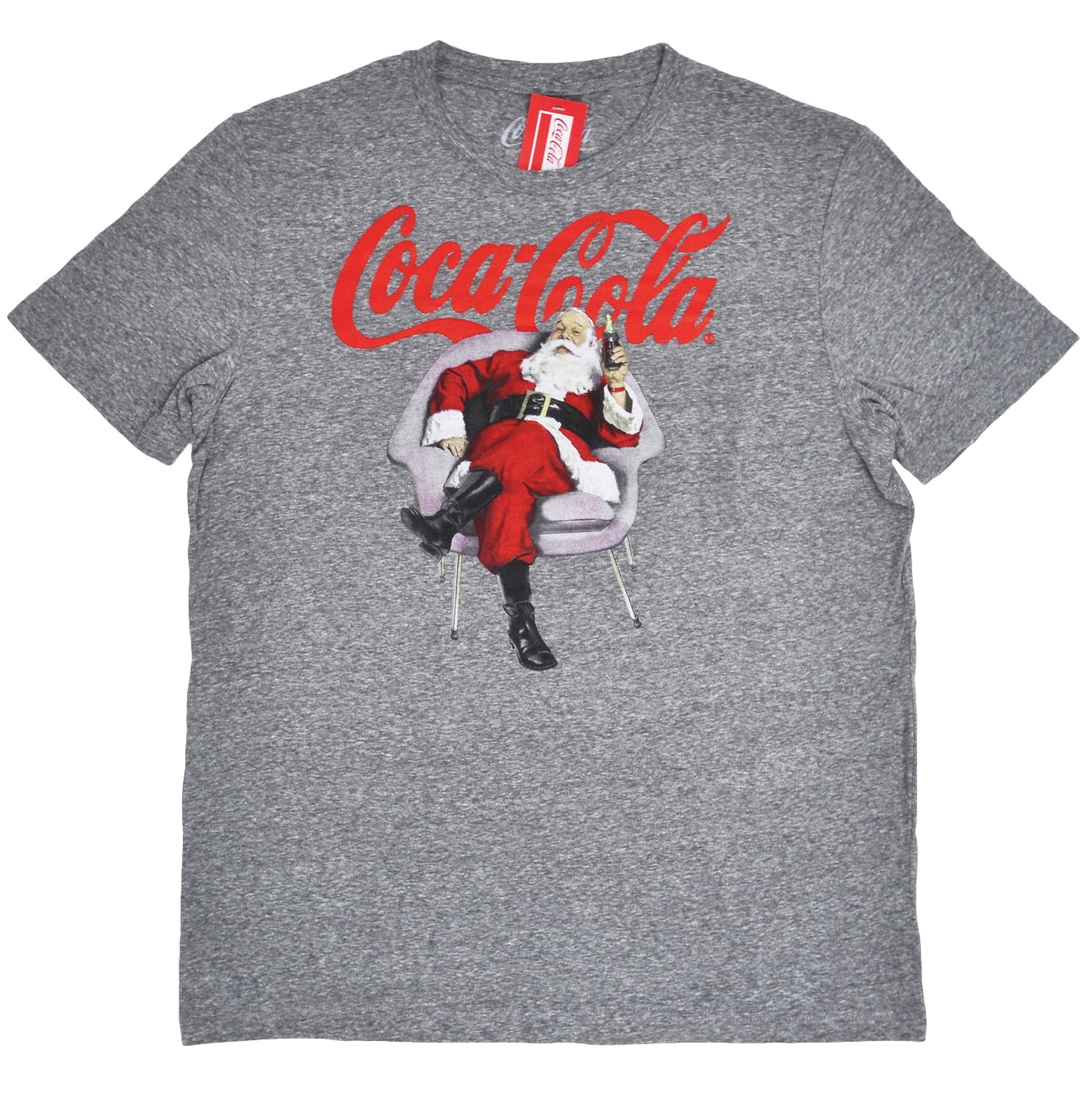 Men's Coca-Cola Logo Santa Claus Christmas T-Shirt - Short Sleeve Gray ...