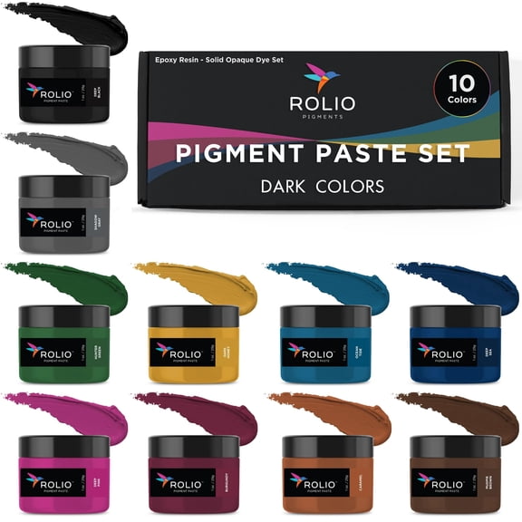 Rolio Pigment Paste Set -10 Colors, Dark Set, 1oz Jars Resin Color Pigment for Epoxy Resin, Mica Powder - Concentrated Colorants for Art, DIY Crafts, Jewelry Making, Molds, and Coating Projects