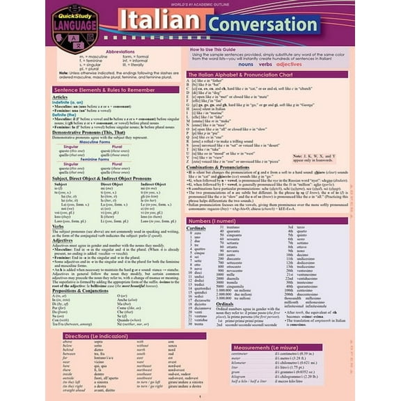 Italian Conversation: A Quickstudy Laminated Language Reference Guide, (Paperback)