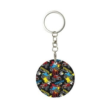 Naloa Monster Car Print Round Keychain Keychain Key Ring, Key Tag, Key Chain Bulk for Gift Accessories (Round)