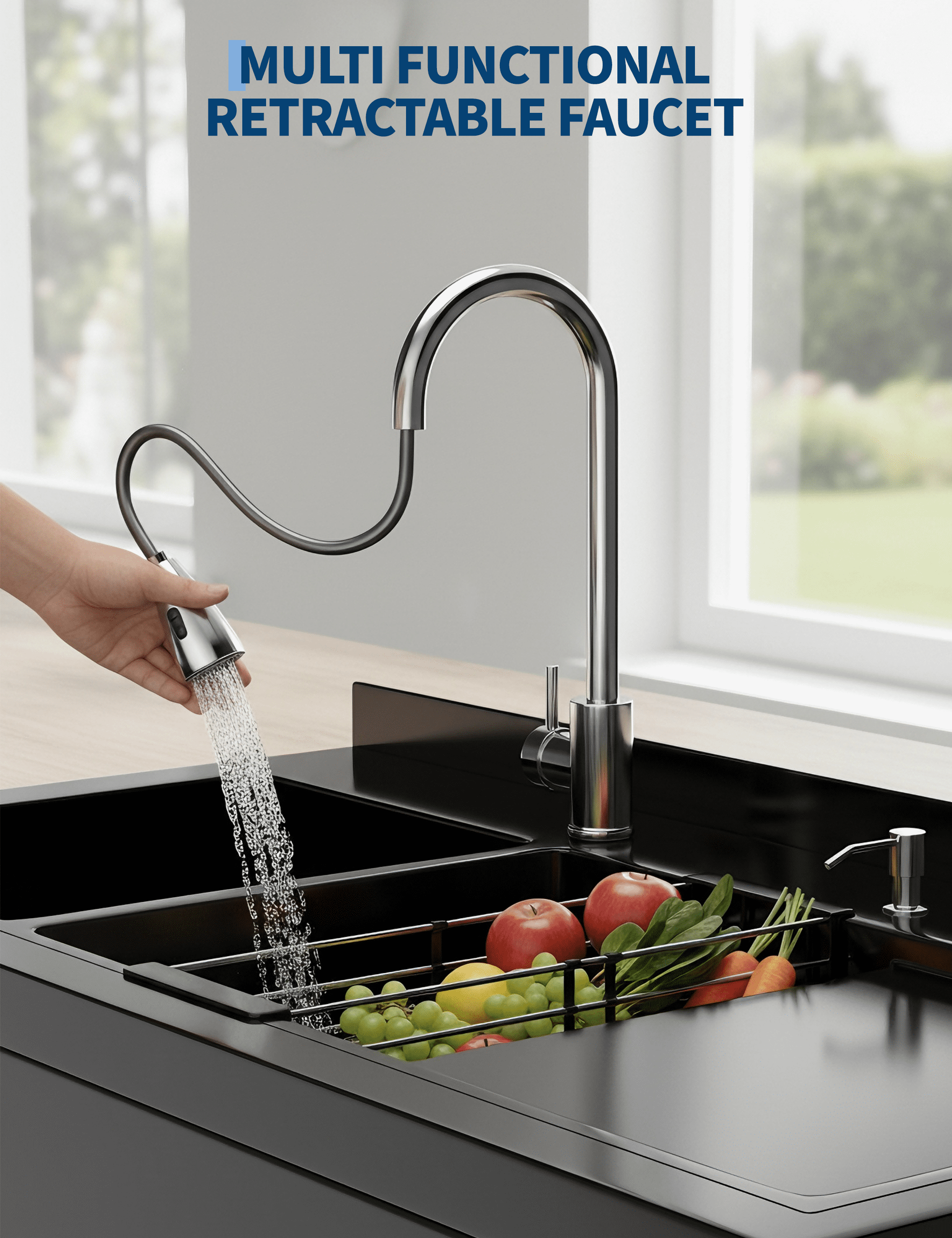 47.5" W x 24" D x 38.9" H Heavy-Duty Freestanding Utility Sink – Stainless Steel Commercial Basin with Pull-Out Faucet