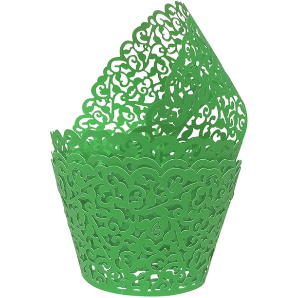 50 envoltorios para magdalenas, papel artístico para hornear, filigrana, encaje de vid pequeña, forro cortado con láser, envoltorios para tazas para hornear, estuches para muffins, bandejas para