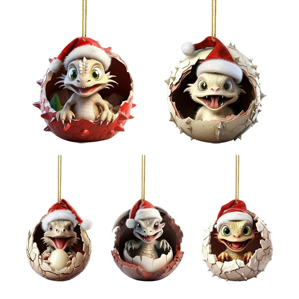 Colgantes de huevo de Navidad de dragón, adorno temático para Festival, decoración de fiesta, 5 uds.