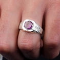 thumbnail image 2 of Dazzlingdaimonds Jewels 1.20 Ct Round Cut Purple Amethyst Wedding Engagement Band Pinky Ring 14K White Gold Plated 925 Sterling Silver For Men's -8, 2 of 3