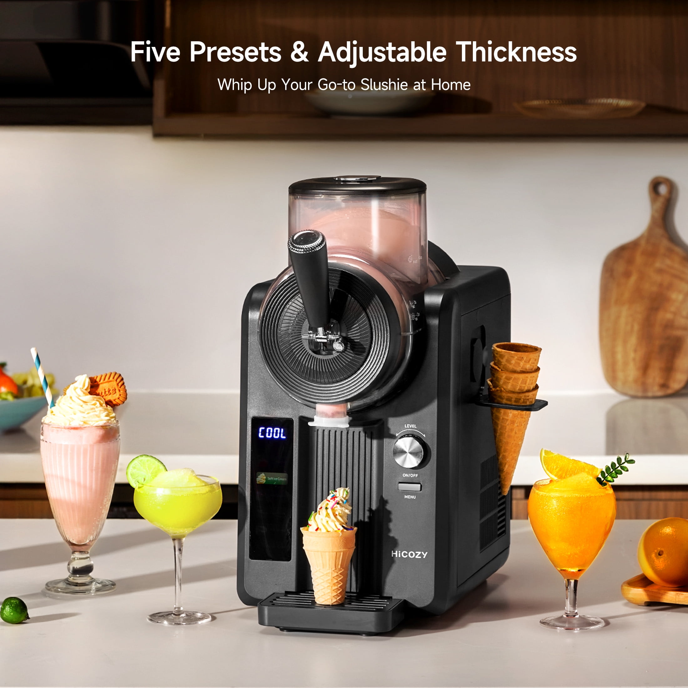 HiCOZY Slushie Machine & Ice Cream Maker, Frozen Drink Maker for Home, Milk Shake Maker, No Ice Needed, Self-Cleaning | Ice Cream, Frozen Margaritas, Frappés, Milkshake, Cold Drink, Black, for Gift