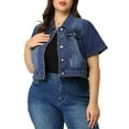 thumbnail image 1 of Agnes Orinda Women's Plus Size Denim Jacket Short Sleeves Button Down Cropped Jean Jackets 3X Blue, 1 of 8