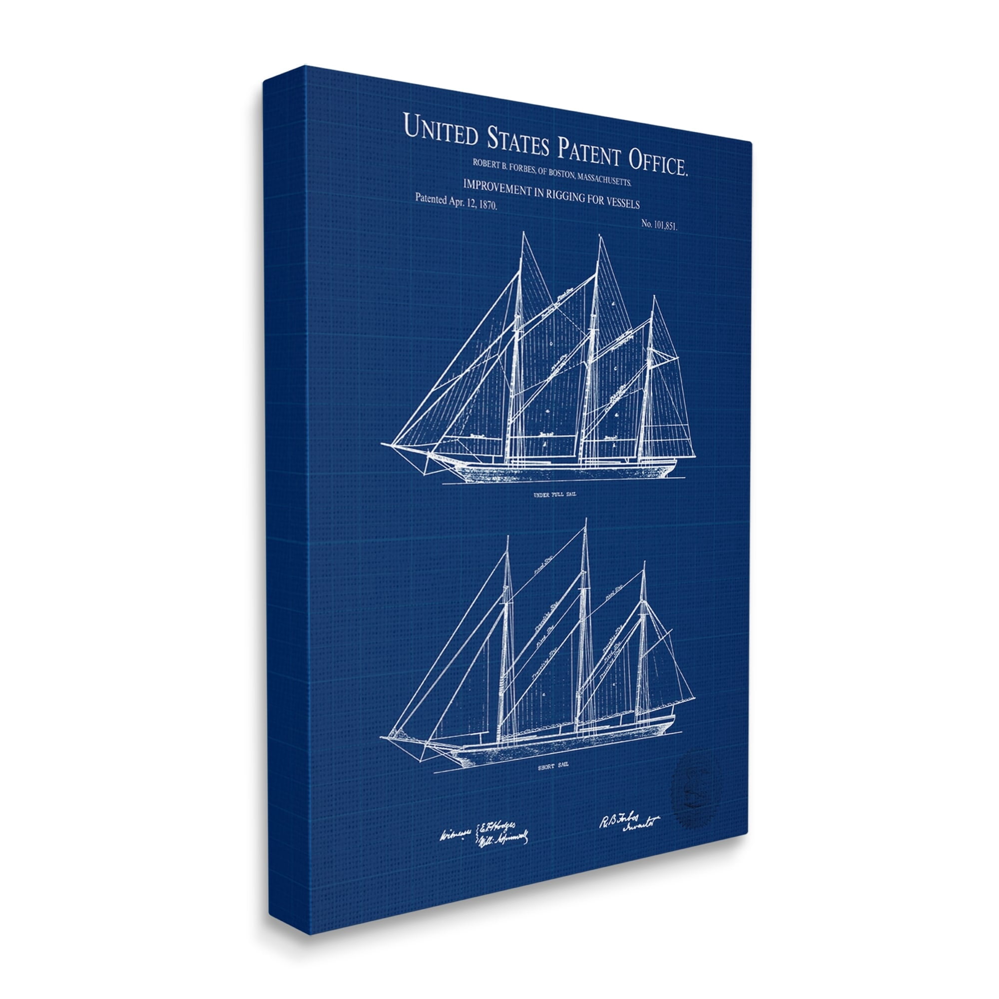 Stupell Industries Blue Ship Boat Diagram Detailed Blueprint Patent Design Canvas Wall Art, 36 x 48, Design by Karl Hronek