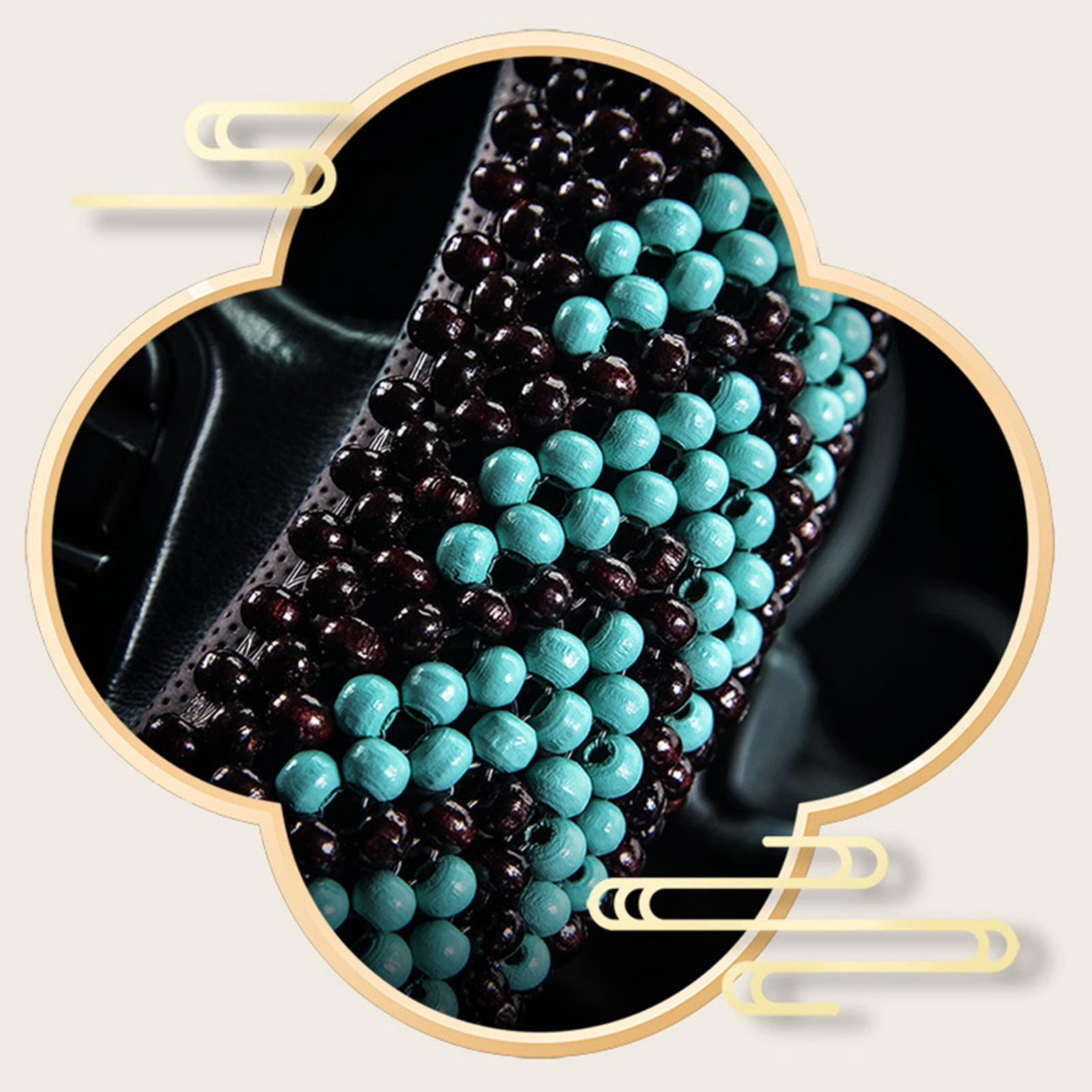 Happy Date Car Steering Wheel Cover,Delicate Workmanship Breathable Beaded Anti-Skid Perfect Decor Comfortable Grip Wooden Bead Steering Wheel Cover for Automobiles