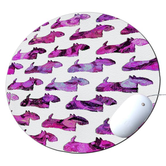 KuzmarK Round Mousepad / Hot Pad / Trivet - Scottish Terrier Pink