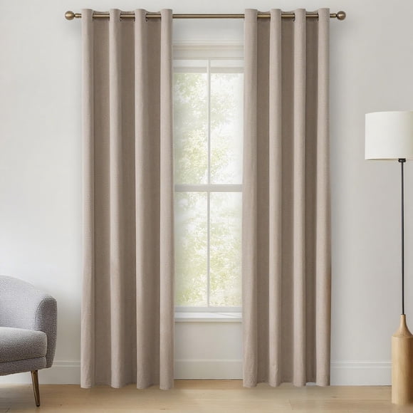 HONGHCL Cortinas Blackout Lino para Recamara - 100% Cortinas Blackout para Sala, con Ojales, Aislamiento T&eacute;rmico y Ac&uacute;stico, 2 Paneles (Beige, 132 * 213cm)