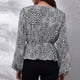 thumbnail image 4 of Blusa cruzada con cuello en V y estampado floral, manga larga, dobladillo con volantes, blusa cruzada con estampado floral para mujer, 4 of 6