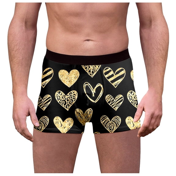 Yuncity Mens Valentines Day Boxer Briefs Underwear Funny Lips Print Soft Underpants Gold L