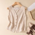 thumbnail image 3 of QASIEATN Women's Linen Vest Casual Button Down Sleeveless Tank Top Lightweight Business Jacket Waistcoat Vest, 3 of 5