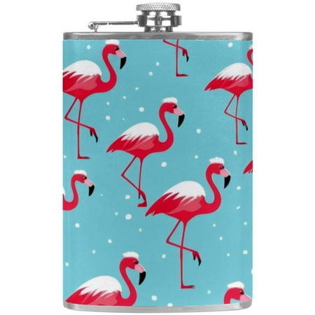 

josid Flamingo Pattern 3.6x6in Stainless Steel Small Flask Leak-Proof Stainless Steel Construction Wrapped in Premium Two-Layer Leather Nano-Printed Design 227ml Capacity