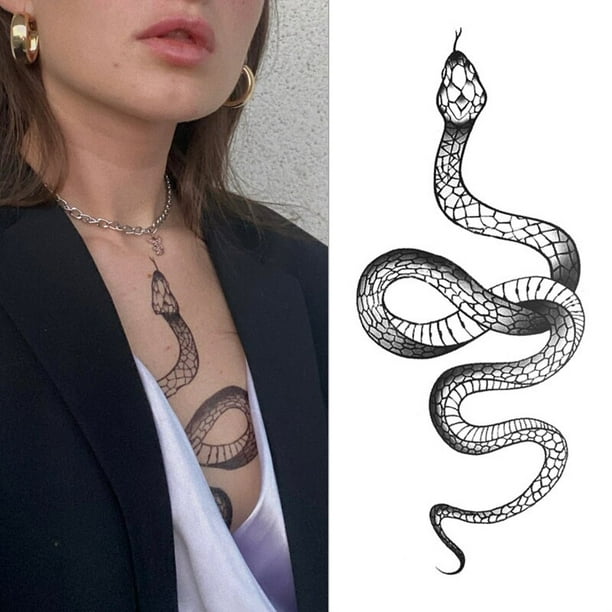 Pegatinas de tatuaje temporal para brazo negro, serpiente negra para mujer y hombre, cuerpo, cintura, larga duración, impermeable, serpiente oscura, tatuajes de gran tamaño Gao Jinjia LED