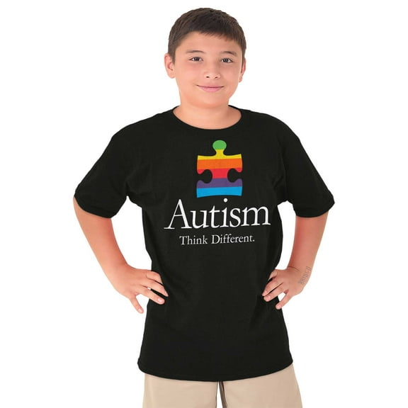 Autism Puzzle Piece Think Different Crewneck T Shirts Boy Girl Teen Brisco Brands XS
