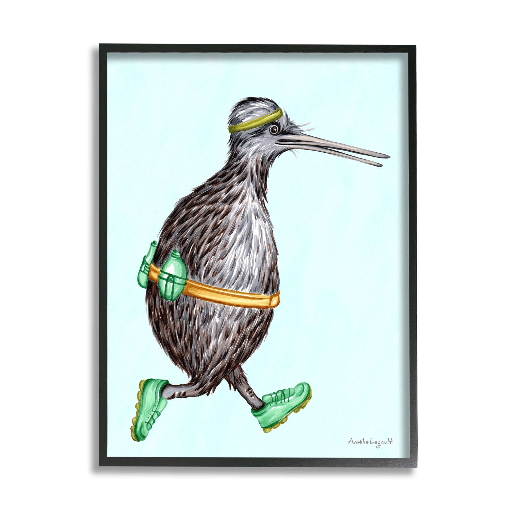 Stupell Industries Kiwi Bird Jogging Exercise Clothing Sneakers Illustration Graphic Art Black Framed Art Print Wall Art, Design by Amelie Legault