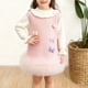 thumbnail image 5 of Vestido de niña de punto con cuello redondo y manga larga, color liso, estilo clásico infantil, con falda de flores y cuello de hoja, de poliéster., 5 of 7