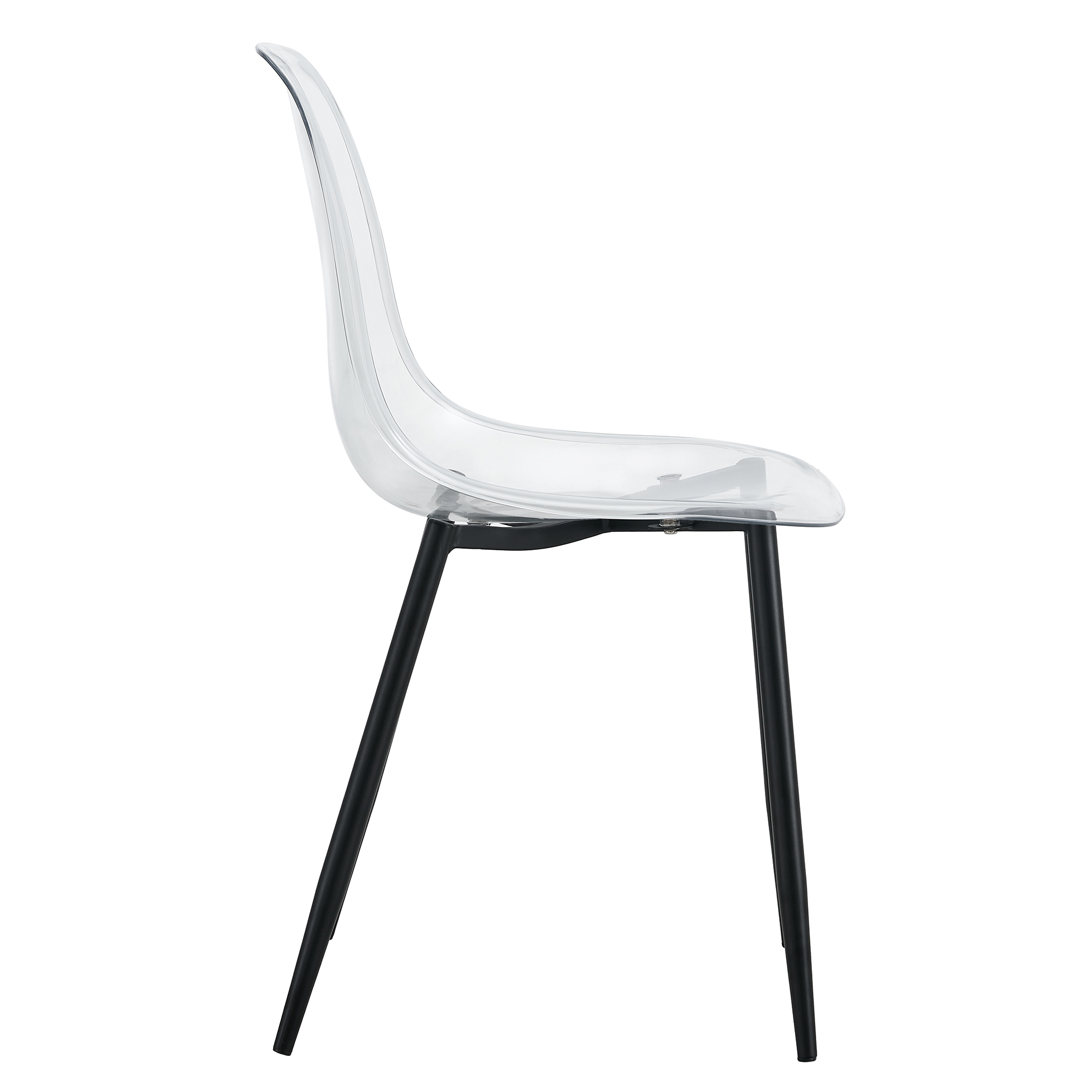 NYEESS Set of 4 Clear Transparent Dining Chairs Armless with Black Metal Legs Modern Acrylic Side Chairs for Kitchen Dining Room