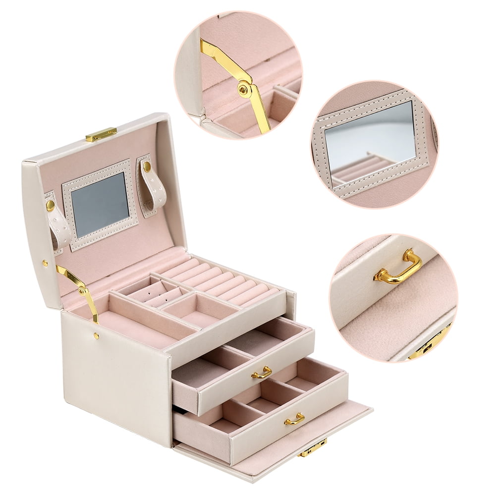 Details about   Double Layer Jwelry Box Earrings Rings Bracelet Necklace Organizer Storage Case 