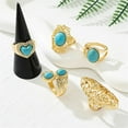 thumbnail image 5 of 5 Pieces Turquoise Stackable Finger Rings Set for Women Men Boho Chunky Stone Adjustable Western Heart Flower Oval Gemstone Knuckle Midi Ring Vintage Statement Bohemian Party Daily Friendship Jewelry, 5 of 6