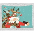 thumbnail image 1 of Santa Tapestry, Father Xmas with Funny Face and Silly Reindeer Buddies Taking a Selfie Having Fun, Wall Hanging for Bedroom Living Room Dorm Decor, 80W X 60L Inches, Multicolor, by Ambesonne, 1 of 2