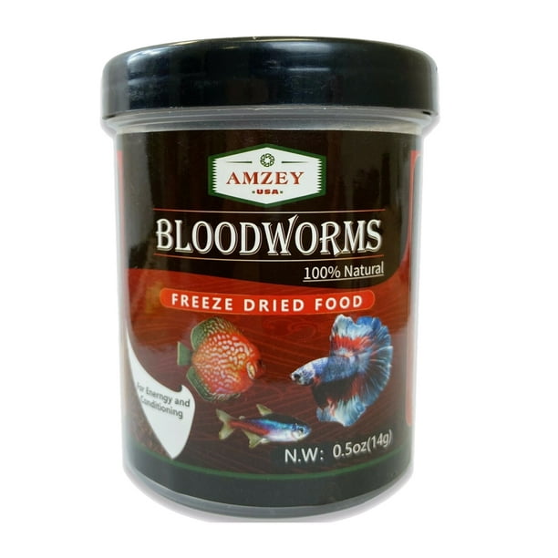 Amzey Freeze Dried Blood Worms 0.50 oz, Betta Fish Food, Goldfish Food