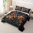 thumbnail image 3 of Feelyou Black Orange Skull Letter R Bed Spread Queen for Women, Flame Fire Floral Queen Coverlet Set, 3 Pieces, 3 of 7