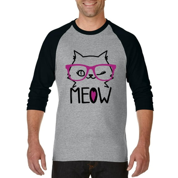 Artix - Mens Raglan Sleeve Baseball T-Shirts - Meow Cute Cat Kitty