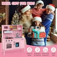 thumbnail image 5 of Costway Kids Kitchen Playset Wooden Pretend Play Chef Toy with Microwave & Accessories Pink, 5 of 11