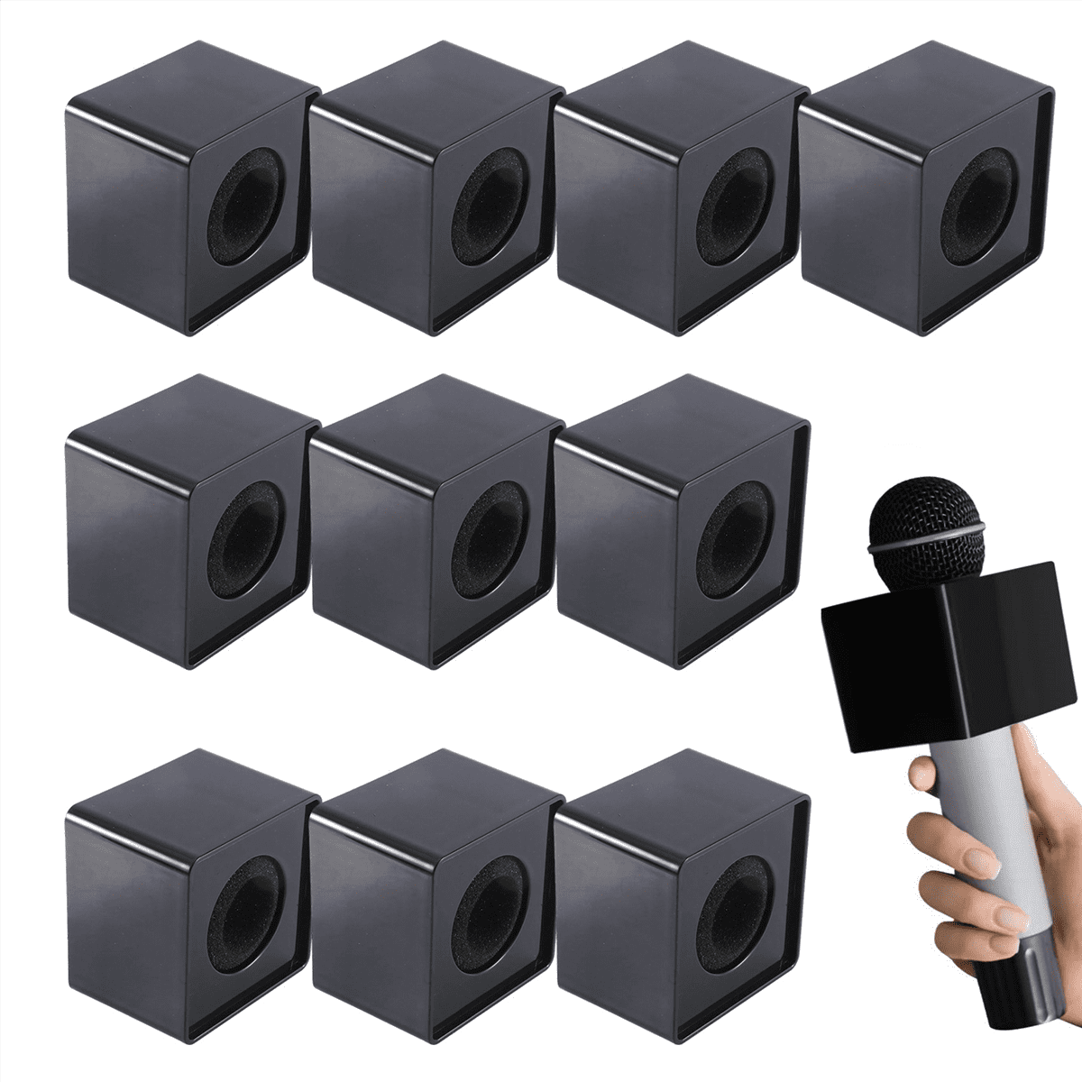 30Pcs Microphone MarkFlag Mic Station-Cube Square Interview Box Stand Flags Shaped Holder Reporter Injection,Black,30 x Microphone Marker,Black