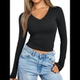 thumbnail image 3 of Camisas de Larga para Mujer, Moda de Otoño 2025, Cuello en V, Blusas Básicas, Blusas Ajustadas Y2K, Conjuntos Negro S, 3 of 8