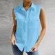 thumbnail image 1 of Fiudx Ofertas Del Día Blusas con Bolsillos y Botones Sin Mangas con Cuello Vuelto de Verano para Mujer a La Moda, 1 of 6
