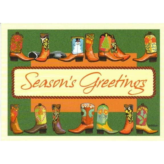 Pumpernickel Press Boxed Christmas Cards, Seasons Greetings Christmas Boots, 18 Cards & 18 Envelopes