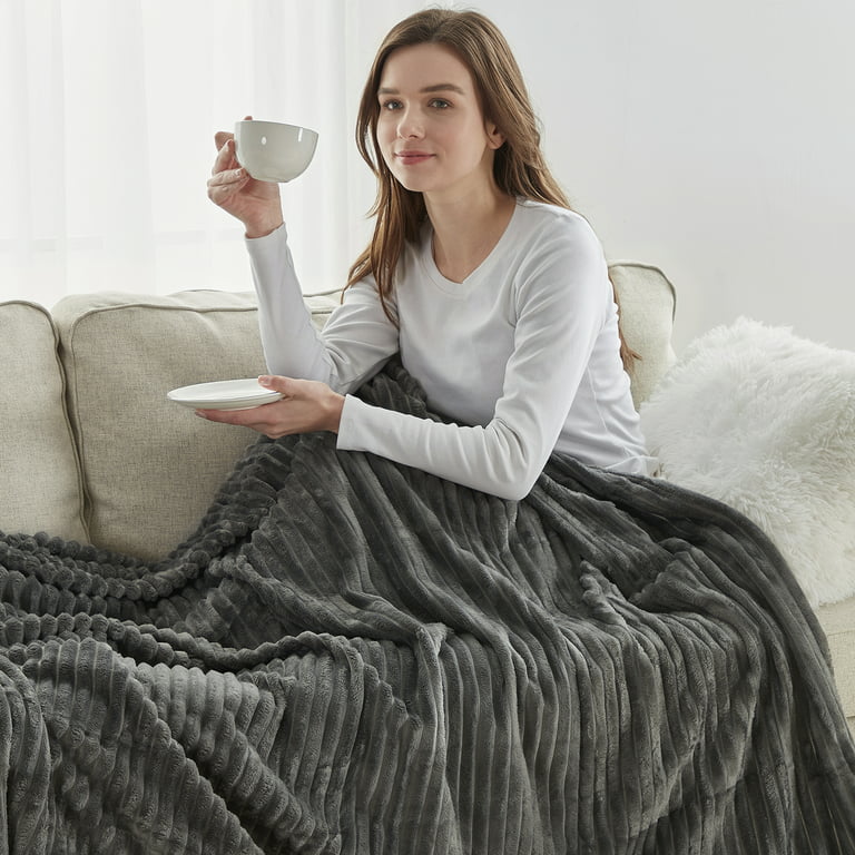 Nestl Cut Plush Fleece Throw Blanket, Soft Lightweight Fuzzy Luxury Blankets  for Sofa Couch, Throw 50 x 60, Gray 