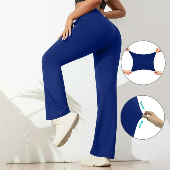 Mgmyaa Women's Pants Loose High Waist Seamless Waistband Wide Leg Pants Workout Yoga Gym Trousers with Pockets
