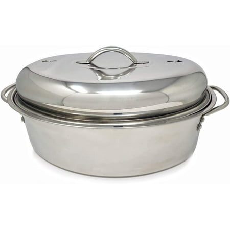 

Professional Stainless Steel Oval Roaster with Wire Rack and High Dome for Turkey Ham Chicken Meat Roasts Casseroles & Vegetables | Induction Safe