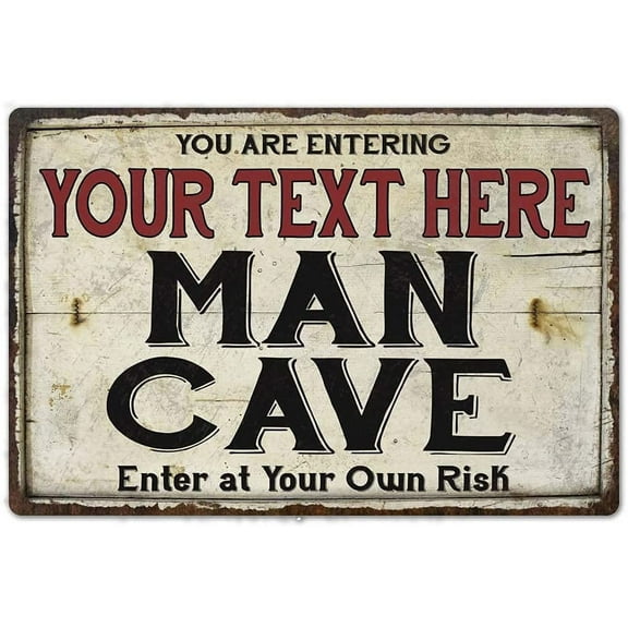 Personalized Man Cave Sign Mancave Décor Vintage Signs Bar Men Room Decorations for Him Tin Wall Art Garage Rustic Hunting Dads Fathers Gift 8 x 12In