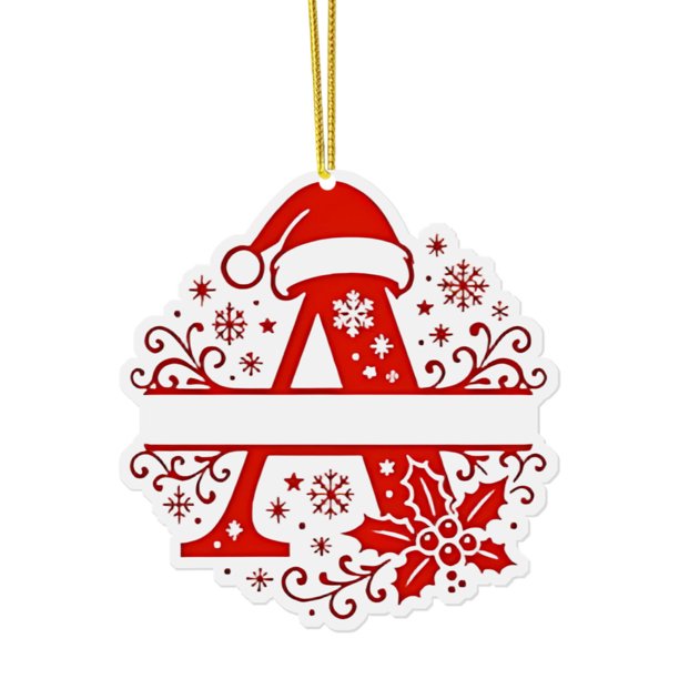 Adornos Navideños para Árbol, Monogramas Decorativos Acrílicos 2D con Gorro de Papá Noel, 26 Letras, Adornos Colgantes para Manualidades, Decoración Navideña Del Hogar.