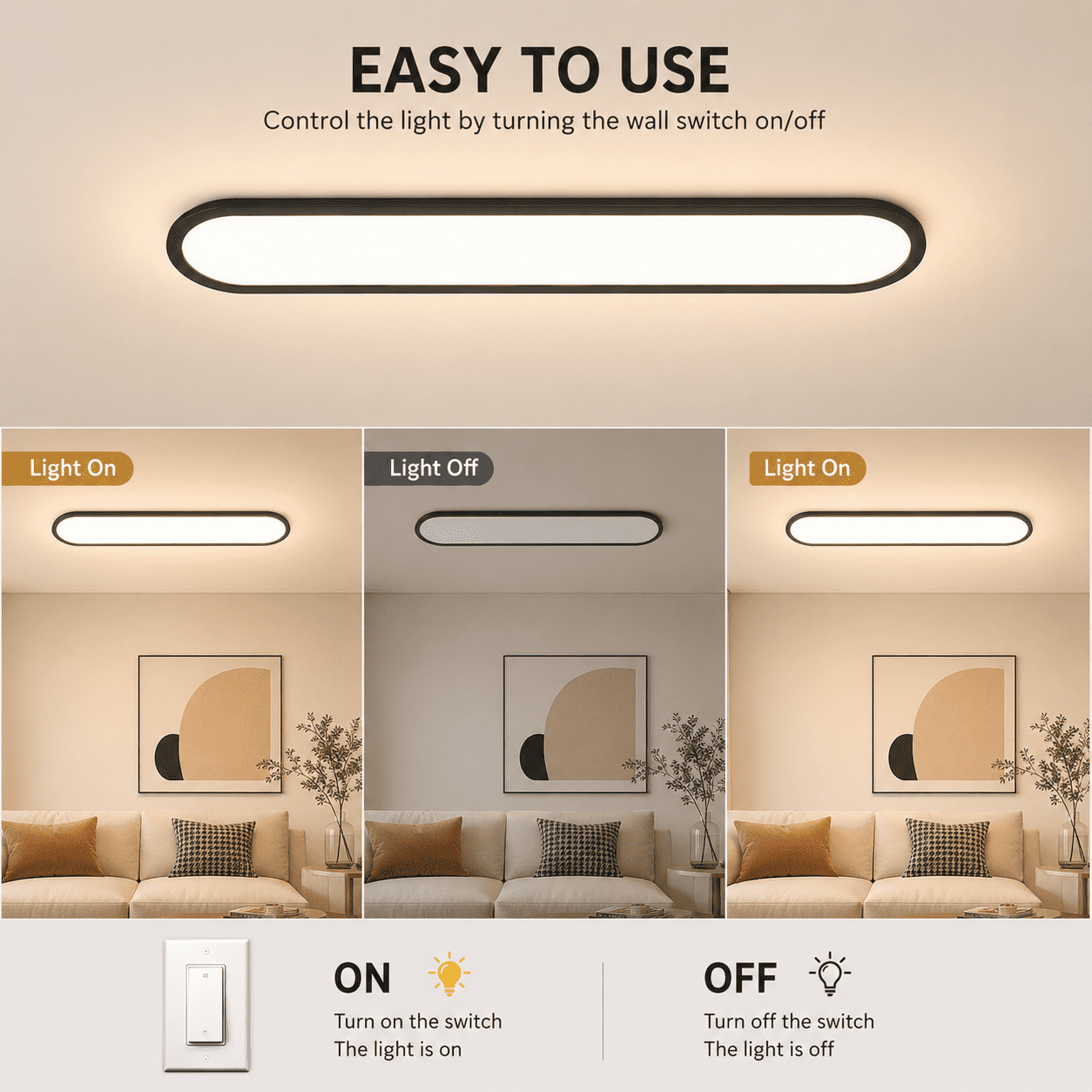 Garwarm 48W 39.4 in Black Modern Linear LED Ceiling Light with Remote, Dimmable Flush Mount Ceiling Lamp, 3000K-6500K Low Profile Light Fixture for Bedroom, Kitchen, Closet, Hallway