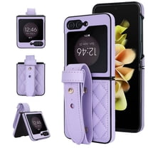 ELEHOLD Case for Samsung Galaxy Z Flip 6,Cute Luxury Soft Premium Leather Shockproof with Wrist strap Ultra Thin Protection Cover for Women Girl for Galaxy Z Flip 6,Purple