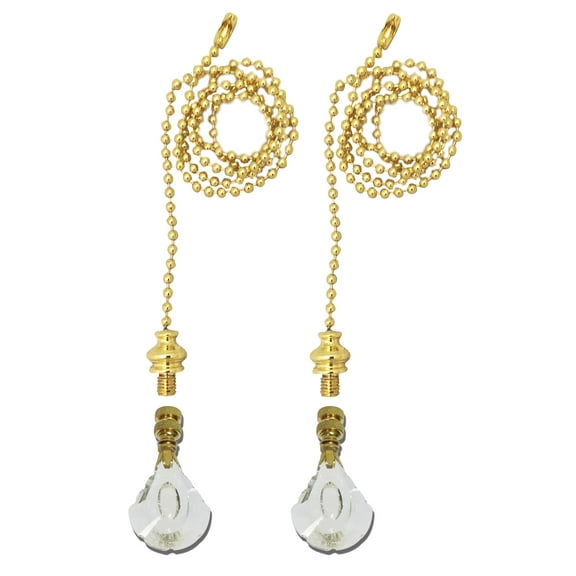 Royal Designs Fan Pull Chain with Designer Cut Crystal Finial ? Polished Brass ? Set of 2
