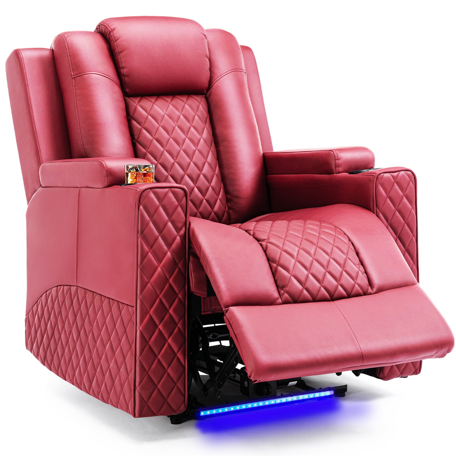 COMHOMA Massage Recliner Chair Power Massage PU Leather Living Room Chair  with LED Light, Red