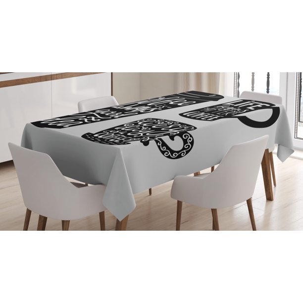 Coffee Tablecloth, Quotes about Coffee with Take Away Mug Cup