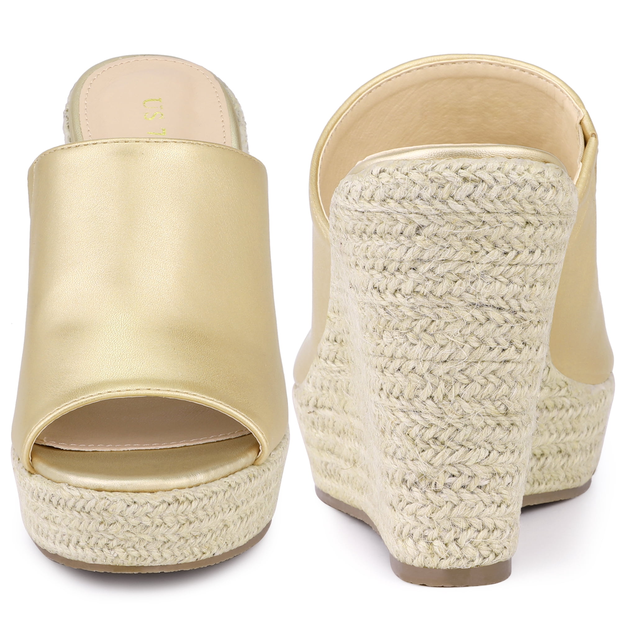 DARING DIVA Women's Open Toe Espadrille Wedge Heel Platform Slide Sandal Gold 9