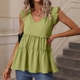 thumbnail image 2 of HAPIMO Women's Babydoll Pullover Dressy Tunic Solid Color Ruffle Sleeve V Neck Shirts Elegant Casual Workout Tiered Tops for Teen Girls Trendy Summer Tees Green L, 2 of 4