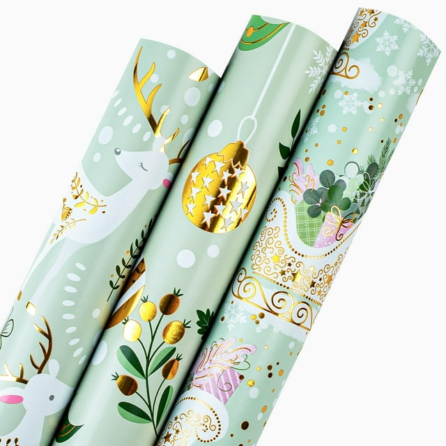 Papel de regalo Retrify, 3 rollos, 43 x 305 cm, diseño navideño